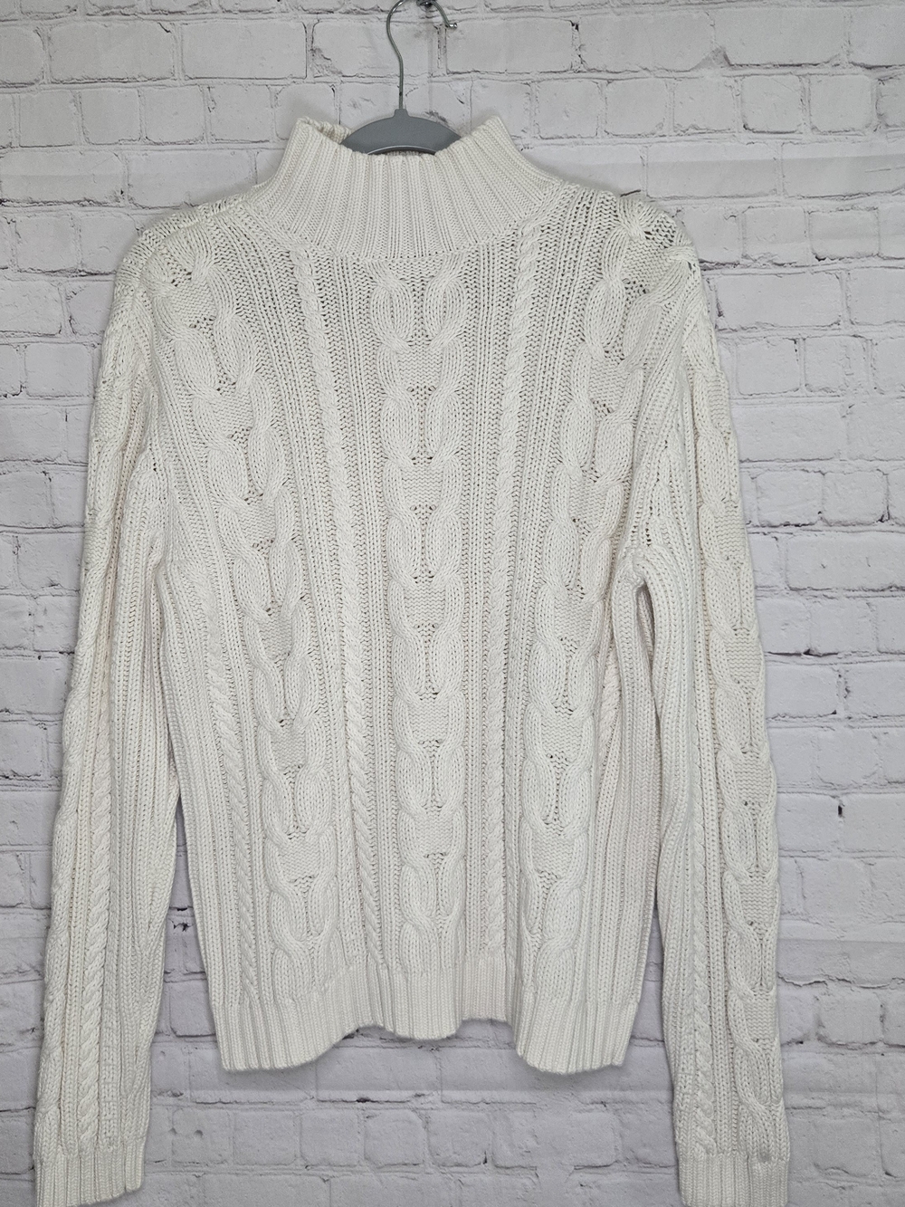 Chaps Ralph Lauren Vtg Cream Cotton Cable Knit Fisherman Sweater Xl Mock Neck